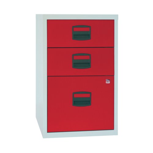 Bisley 3 Drawer Home Filing Cabinet A4 413x400x672mm Grey/Red PFA3-8794 | Bisley