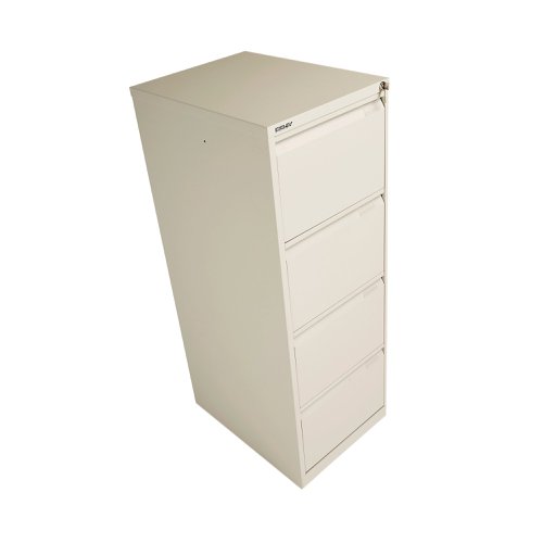 Bisley filing cabinets are built to last and feature a fully-welded construction and double skin drawer fronts. This filing cabinet has four drawers and is lockable. Featuring recess handles, drawer label holders, central locking and an anti-tilt safety device. The cabinets have a 10 year guarantee.