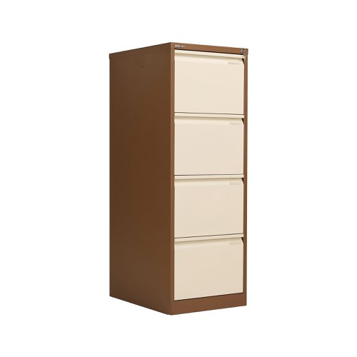 Bisley filing cabinets are built to last and feature a fully-welded construction and double skin drawer fronts. This filing cabinet has four drawers and is lockable. Featuring recess handles, drawer label holders, central locking and an anti-tilt safety device. The cabinets have a 10 year guarantee.