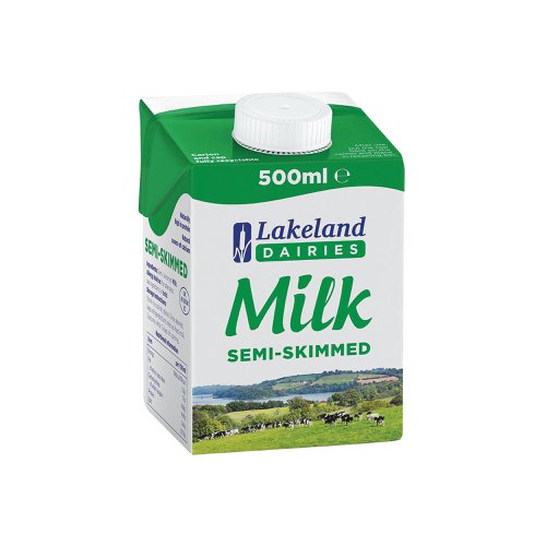 Delicious semi-skimmed milk with just 2% fat for a guilt-free cup of tea or coffee. Supplied in a pack of twelve 500ml cartons, this milk is long life and can be stored at ambient temperature when unopened, meaning this bulk pack is ideal for large users, such as offices, canteens and caterers. Packaging is recyclable.