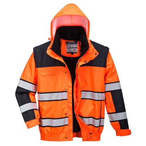 Portwest Hi Vis 3-in-1 Contrast Winter Bomber Jacket 4XL Orange/Blk