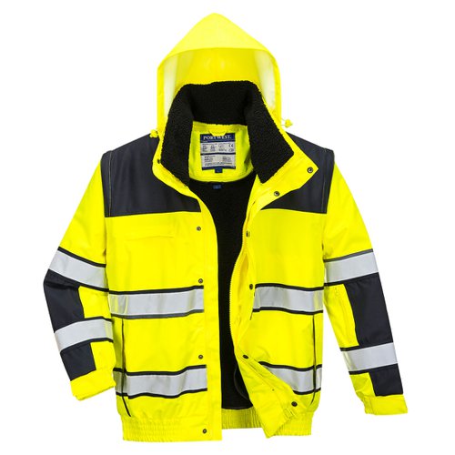 Portwest Hi Vis 3-in-1 Contrast Winter Bomber Jacket 2XL Yellow/Blk