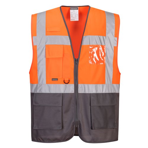 Portwest Warsaw Hi Vis Contrast Executive Vest 3XL Orange/Gry (Pack of 10)