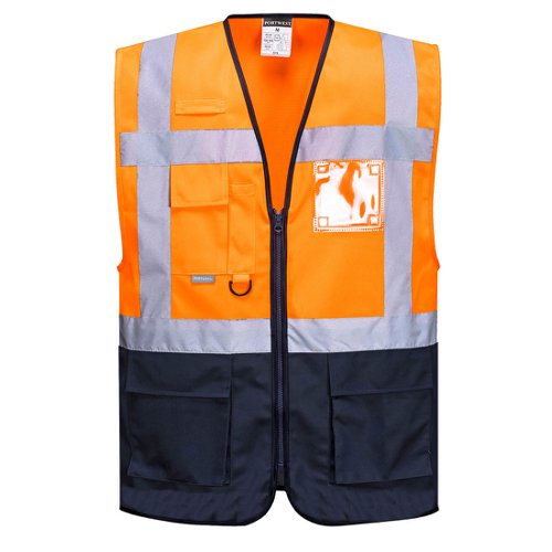 Portwest Warsaw Hi Vis Contrast Executive Vest L Orange/Navy (Pack of 10)