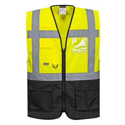 Portwest Warsaw Hi Vis Contrast Executive Vest XL Yellow/Blk (Pack of 10)