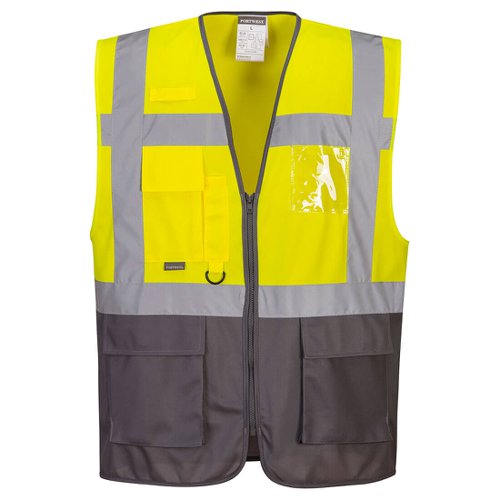 Portwest Warsaw Hi Vis Contrast Executive Vest XL Yellow/Gry (Pack of 10)