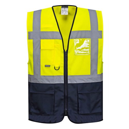 Portwest Warsaw Hi Vis Contrast Executive Vest 3XL Yellow/Navy (Pack of 10)