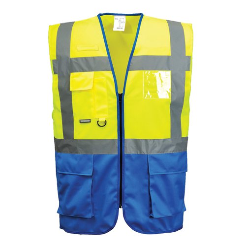 Portwest Warsaw Hi Vis Contrast Executive Vest XL Yellow/Royal (Pack of 10)