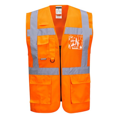 Portwest Madrid Hi Vis Half Mesh Executive Vest 3XL Orange (Pack of 10)