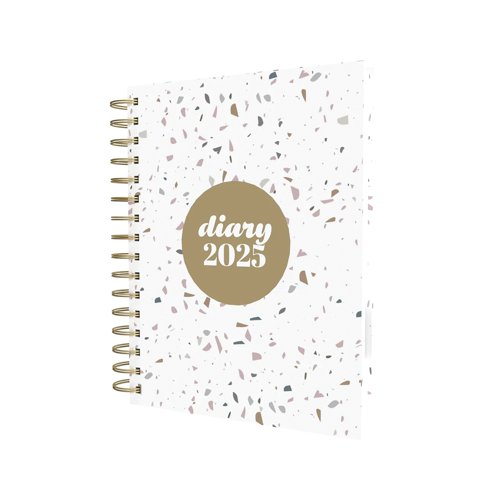 Collins Day To Page Diary Scandi Terrazzo Design A5 White E-PW51.WHTZ-25