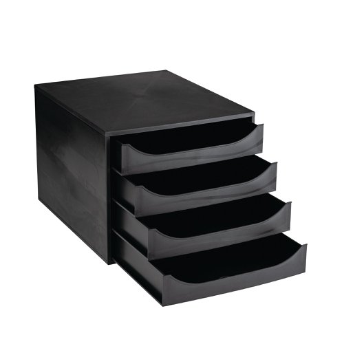 CE06114 | Ideal for desktop use, this Contour Ergonomics 4 Drawer Set features smooth opening drawers with finger holes for easy access. Suitable for A4 files and documents, the drawer set has a matte finish and comes in black.