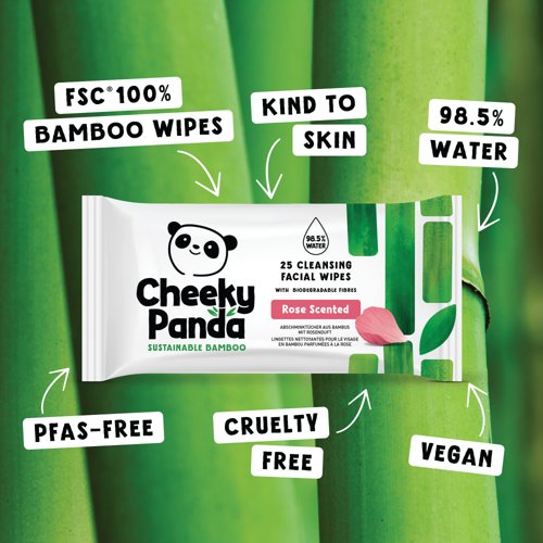 Cheeky Panda Bamboo Facial Cleansing Wipes 25 Wipes Rose (Pack of 6) FACEWROSMUL6-GBR