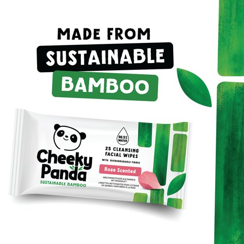 Cheeky Panda Bamboo Facial Cleansing Wipes 25 Wipes Rose (Pack of 6) FACEWROSMUL6-GBR