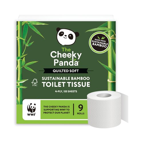 Cheeky Panda Sustainable Bamboo Quilted Toilet Tissue 4-Ply 155 Sheets Per Roll x9 (Pack of 5) QUILT