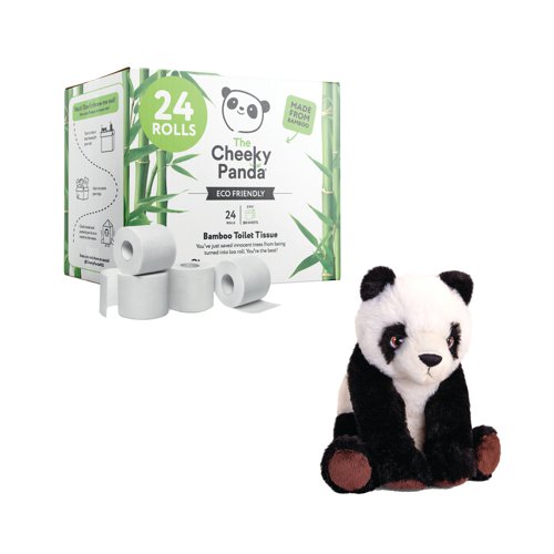 Cheeky Panda 3-Ply Toilet Tissue 200 sheets (Pack of 24) + FOC Panda | The Cheeky Panda Ltd