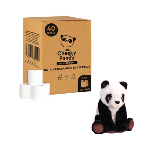 Cheeky Panda 2-Ply Toilet Tissue 400 Sheets (Pack of 40) + FOC Panda | The Cheeky Panda Ltd