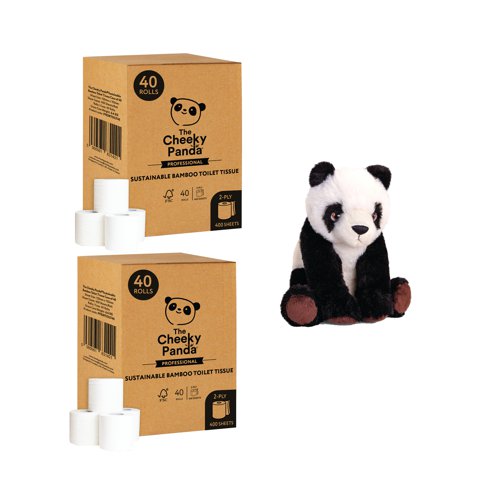 Cheeky Panda 2-Ply Toilet Tissue 400 Sheets Pack of 40 Buy 2 Get FOC Panda | The Cheeky Panda Ltd