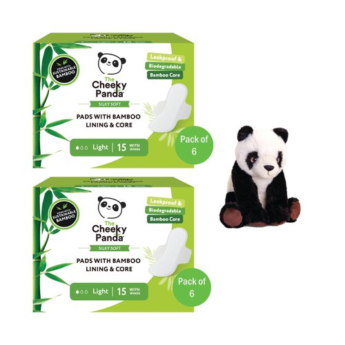 Cheeky Panda Pads Bamboo Lining + Core Light 15 Pads Pack of 6 Buy 2 Get FOC Panda