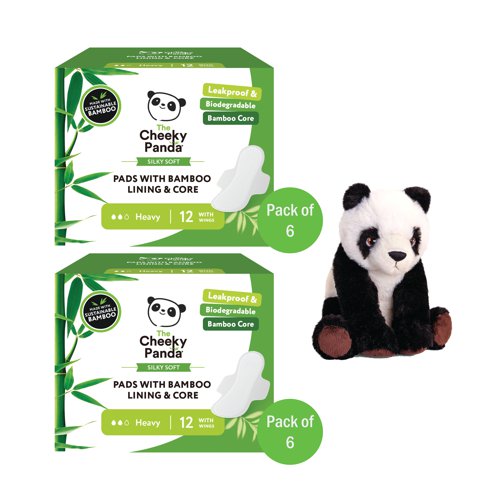 Get ready for a period care revolution! Cheeky Panda pads are designed with a soft bamboo top lining and the worlds first biodegradable bamboo core. We have ditched the harmful, non-biodegradable stuff to bring you a more natural, comfortable, and sustainable way to stay fresh and confident. Time to make that time of the month a little greener. This promotion includes 2 packs of 6 plus a FREE Panda soft toy.