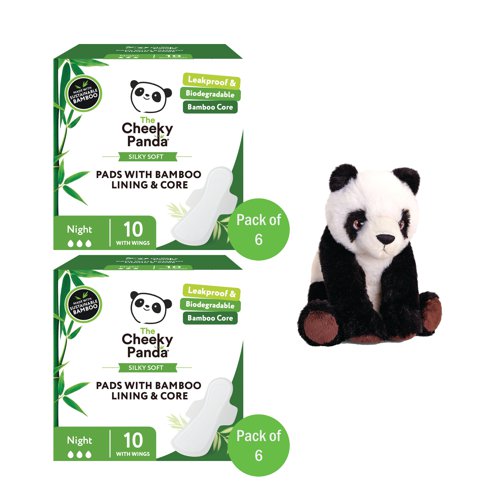 Cheeky Panda Pads Bamboo Lining + Core Night 10 Pads Pack of 6 Buy 2 Get FOC Panda