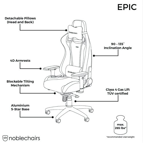 noblechairs EPIC Gaming Chair Real Leather Black GC-005-NC