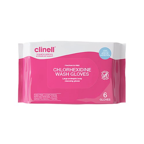 Clinell Chlorhexidine Wash Gloves Fragrance Free (Pack of 6) CHGWGL6FF | Gama Healthcare Ltd