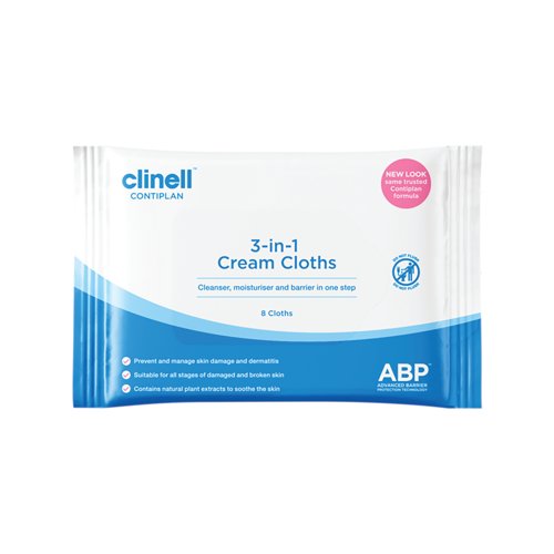 Clinell Contiplan 3-in-1 Continence Care Cloths (Pack of 8) CON8