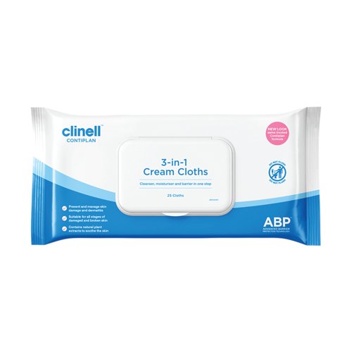 Clinell Contiplan 3-in-1 Continence Care Cloths (Pack of 25) CON25
