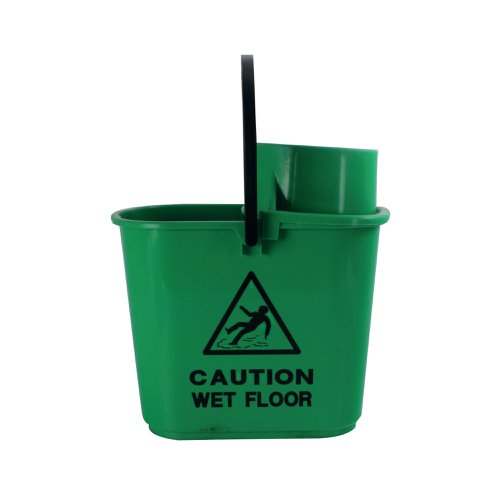 2Work Plastic Mop Bucket with Wringer 15 Litre Green CNT00066