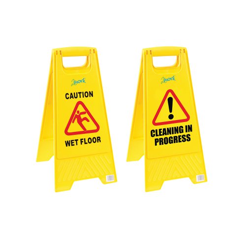 2Work Folding Safety Sign Caution Wet Floor Yellow CNT00356 Demarcation Barriers CNT00356