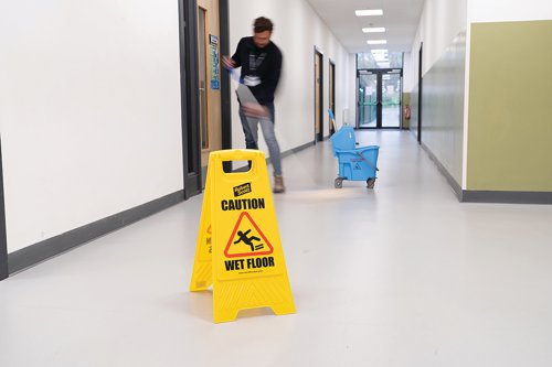 2Work Folding Safety Sign Caution Wet Floor Yellow CNT00356 | 