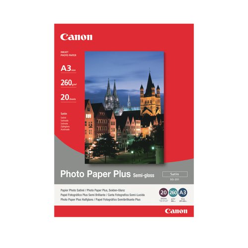 Capable of producing excellent results, Canon Bubble Jet Semi-Gloss Paper has a soft, satin finish with the feel of authentic photographic paper. Perfect for producing wedding photographs, portraits and pictures with that professional touch, this 260gsm paper is A3 in size and is supplied in a pack of 20 sheets.