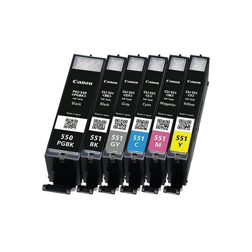 Canon PGI-550/CLI-551 Inkjet Cartridge Multipack PGBK/C /M /Y /BK/G 6496B005