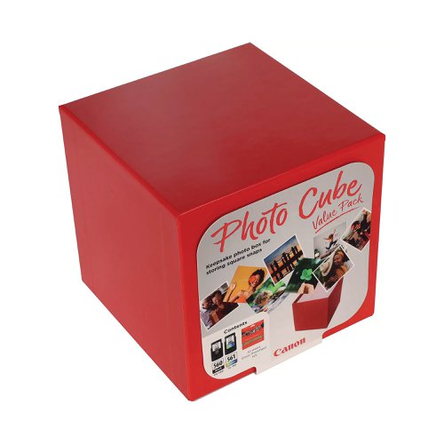 CO67636 | The Photo Cube is a great way to keep your photos safe. Small enough to store around your home, it is a perfect way to store your most precious photos or give to friends and family as a gift. The red box measures 140 x 140 x 140mm (approximate), allowing for plenty of space to store printed images. Square photo printing is popular among young people and families, as the social media friendly format allows for more creative printing. This pack is perfect for social media printing, coming with Genuine Canon PG-560 Black Ink Cartridges, CL-561 C/M/Y Colour Ink Cartridges and 40 5x5 inch sheets of square Photo Paper Plus Glossy II, allowing you to get more creative with your printing.