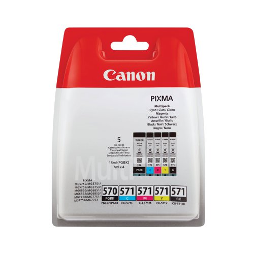 Canon PGI-570/CLI-571 Inkjet Cartridges Multipack PGBK/C /M /Y /K 0372C006