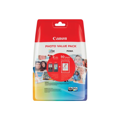 Canon PG-540L/CL-541XL Ink Cartridges K/CMY + 4 x 6 in Photo Paper Value Pack 5224B012