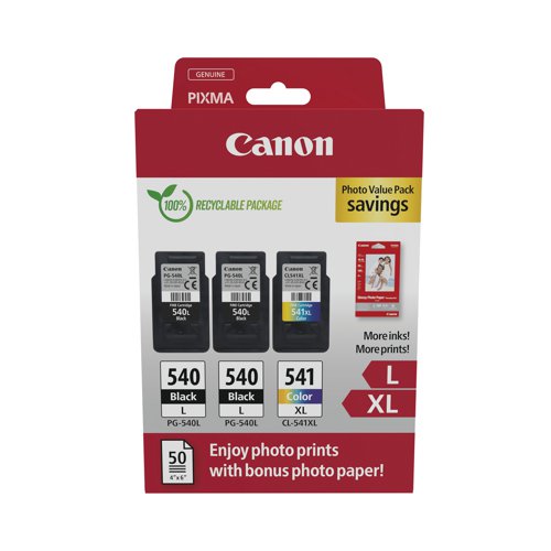 Canon PG-540L x 2/CL-541XL Ink Cartridges K/CMY + 4 x 6 in Photo Paper Value Pack 5224B015