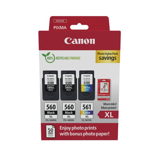 Canon PG-560XL x2/CL-561XL Inkjet Cartridge High Yield Photo Value Pack Black/Colour 3712C012