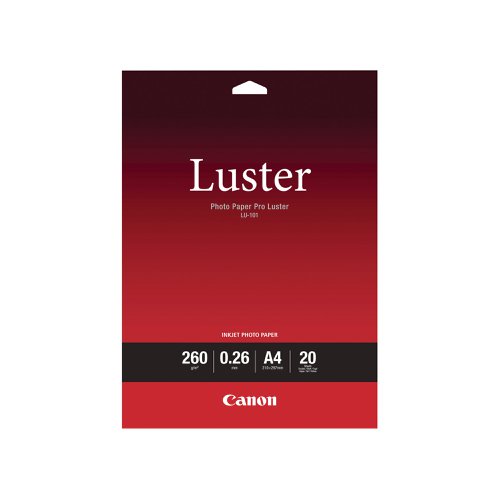 A superior quality photo paper with a smooth lustre finish, Canon Pro Luster allows you to achieve traditional photo lab quality in the comfort of your own home. Able to provide stunning photographs in both colour and monochrome, this 260gsm paper has excellent fade resistance and is perfect for use with PIXMA Pro printers. A4 in size, this paper is supplied in a pack of 20 sheets.