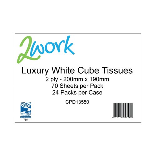 2Work Facial Tissue Cube Box 70 Sheets 2-Ply (Pack of 24) CPD13550 Facial Tissues CPD13550