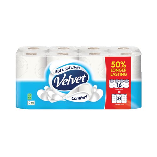 Velvet Comfort 2-Ply Toilet Rolls Longer Rolls (Pack of 16) 1102187 | Essity