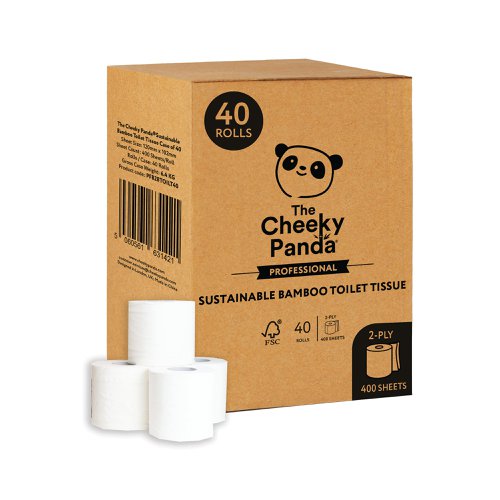 Cheeky Panda 2-Ply Toilet Tissue 400 Sheets (Pack of 40) PFB2BTOILT40 | The Cheeky Panda Ltd