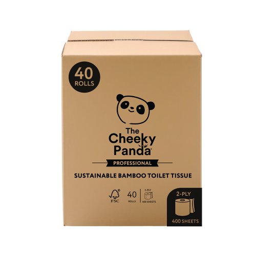 Cheeky Panda 2-Ply Toilet Tissue 400 Sheets (Pack of 40) PFB2BTOILT40 | The Cheeky Panda Ltd