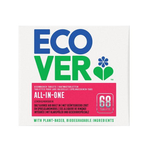 Ecover All In One Dishwasher Tablets Lemon and Mandarin (Pack of 68) 4004065 | Ecover