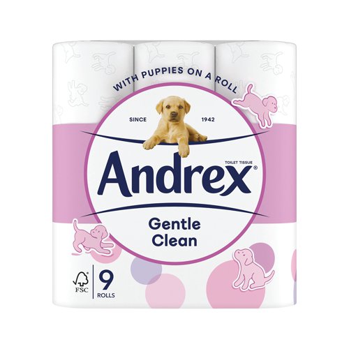 Andrex 2-Ply Toilet Roll Puppies On A Roll White (Pack of 9) 1102053 Toilet Tissue CPD57150