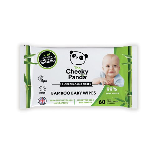 Cheeky Panda Biodegradable Bamboo Baby Wipes Packet of 60 Wipes (Pack of 12) BABYW-GBR