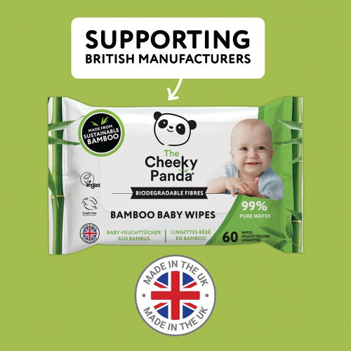 Cheeky Panda Biodegradable Bamboo Baby Wipes (Pack of 60) Wipes (Pack of 12) BABYW-GBR