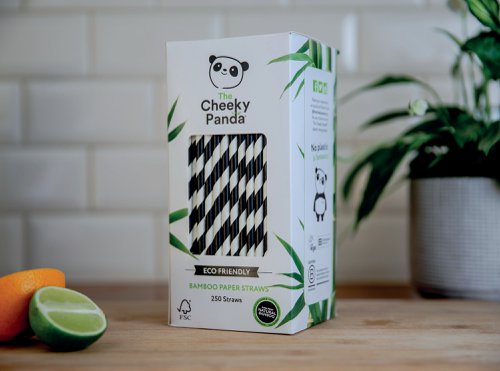 Cheeky Panda Bamboo Paper Straw Black Stripes (Pack of 250) 0111129