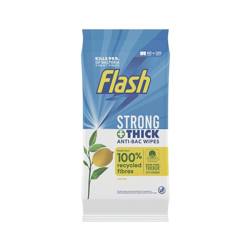 Flash Strong and Thick Anti-Bacterial Wipes Lemon (Pack of 60) 406127