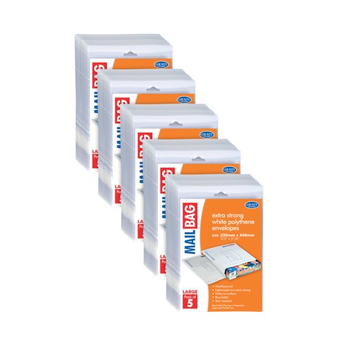 County Stationery Mail Bag Polythene Envelopes x5 White Large 320x440mm (Pack of 10) C262